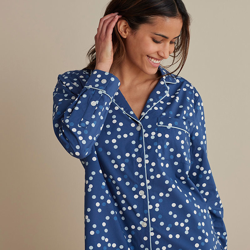 Printed Poplin Women's Nightshirt,Blue Bubbles