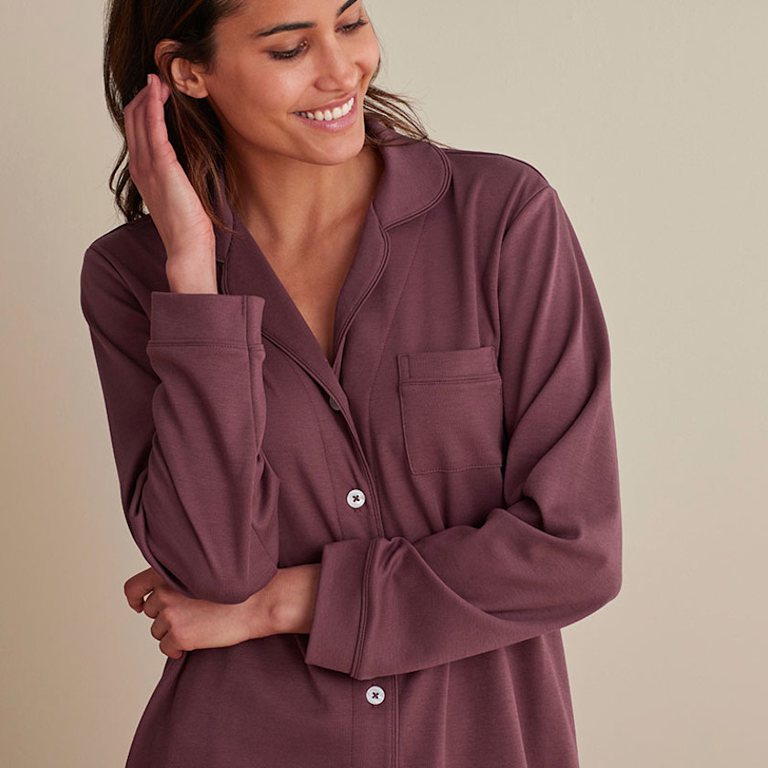 Pima Cotton Women's Button-Down Pajama Set,Wine