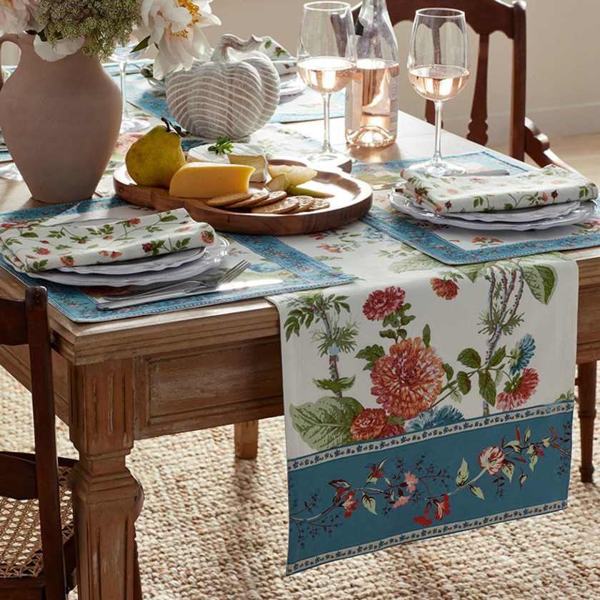 Garden Floral Cotton Table Runner - Aster, 16 in. x 108 in.,Aster