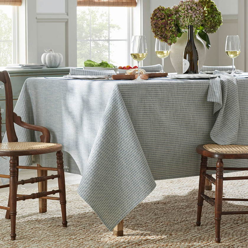 Textured Stripe Tablecloth - Teal Blue, 70 in. x 90 in.,Teal Blue