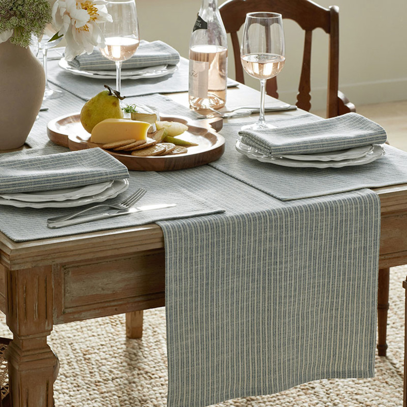 Textured Stripe Table Runner - Teal Blue, 16 in. x 90 in.