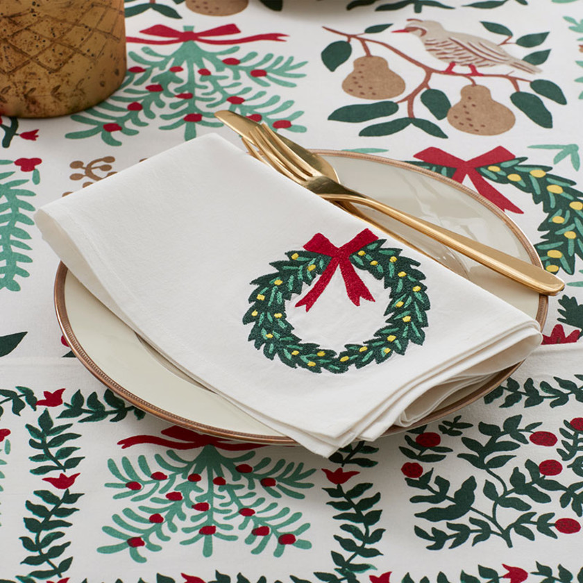 Christmastide Embroidered Napkins, Set of 4 - Ivory,Ivory