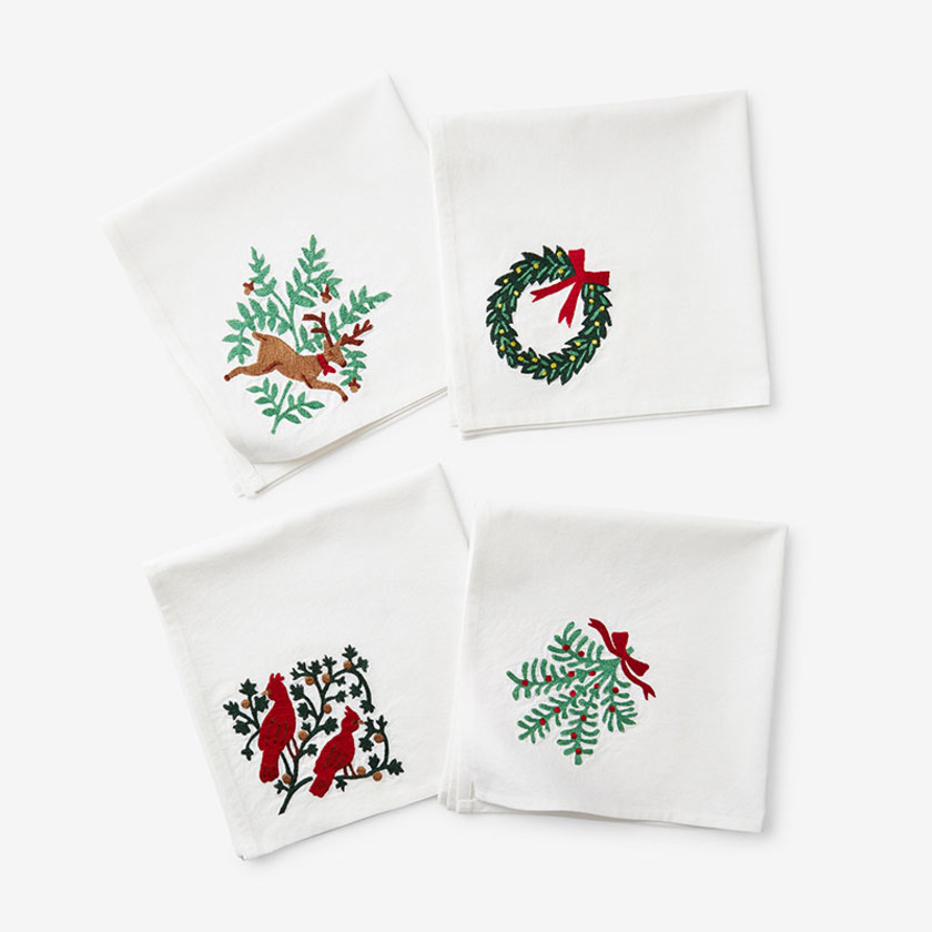 Christmastide Embroidered Napkins, Set of 4