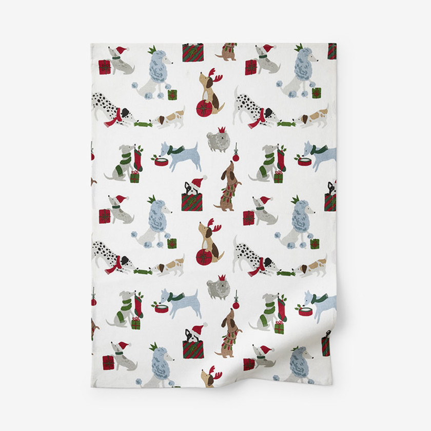 Holiday Printed Cotton Tea Towel - Dogs