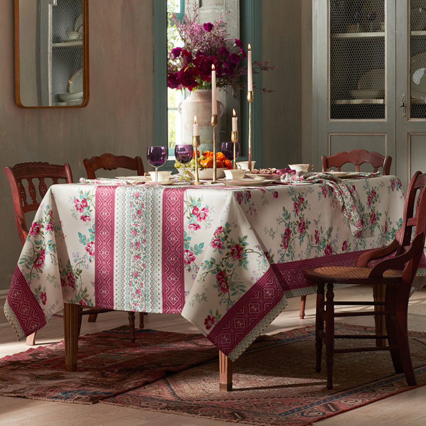 Rose Stripe & Malti Tablecloth - Rose Stripe, 70 in. x 90 in.