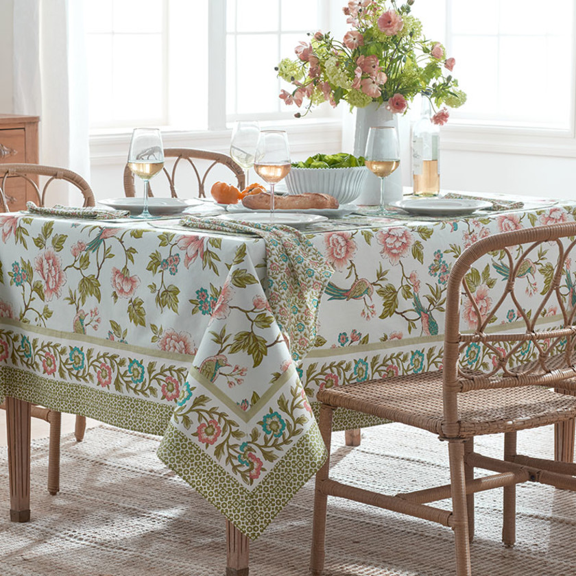 Garden Floral Cotton Tablecloth - Spring Birds, 70 in. x 90 in.,Spring Birds