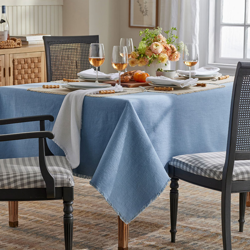 Solid Fringe Tablecloth - Pale Blue, 70 in. x 90 in.,Pale Blue