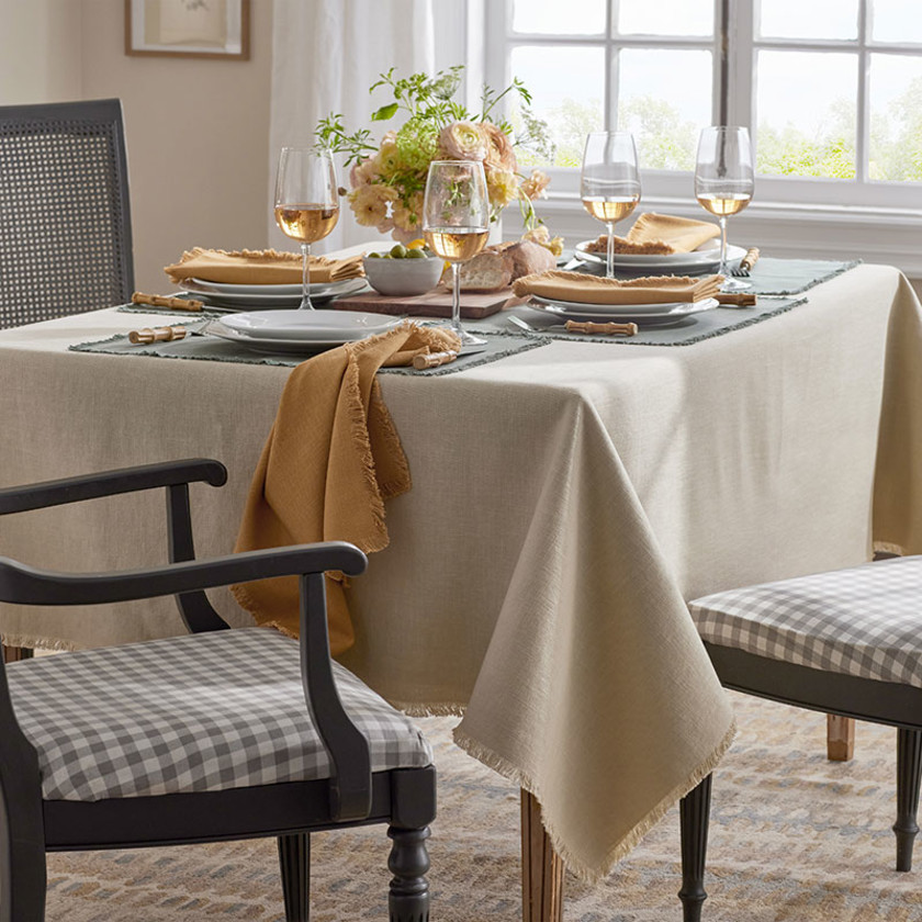 Solid Fringe Tablecloth - Putty, 70 in. x 90 in.,Putty