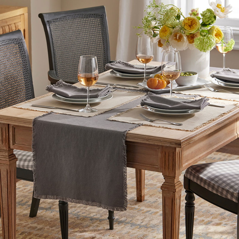 Solid Fringe Table Runner - Stone, 16 in. x 108 in.,Stone