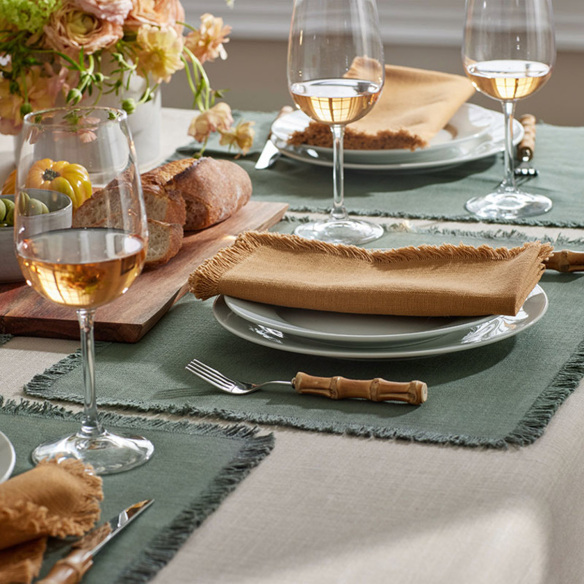 Solid Fringe Placemats, Set of 4 - Moss Green,Moss Green