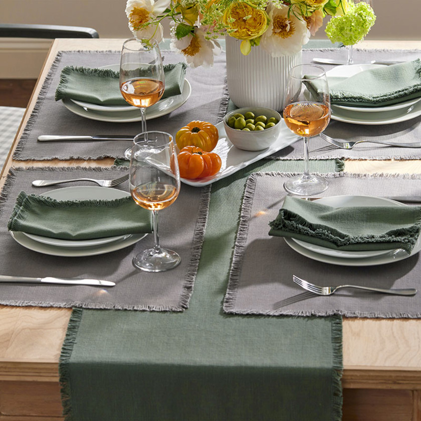 Solid Fringe Napkins, Set of 4 - Moss Green,Moss Green
