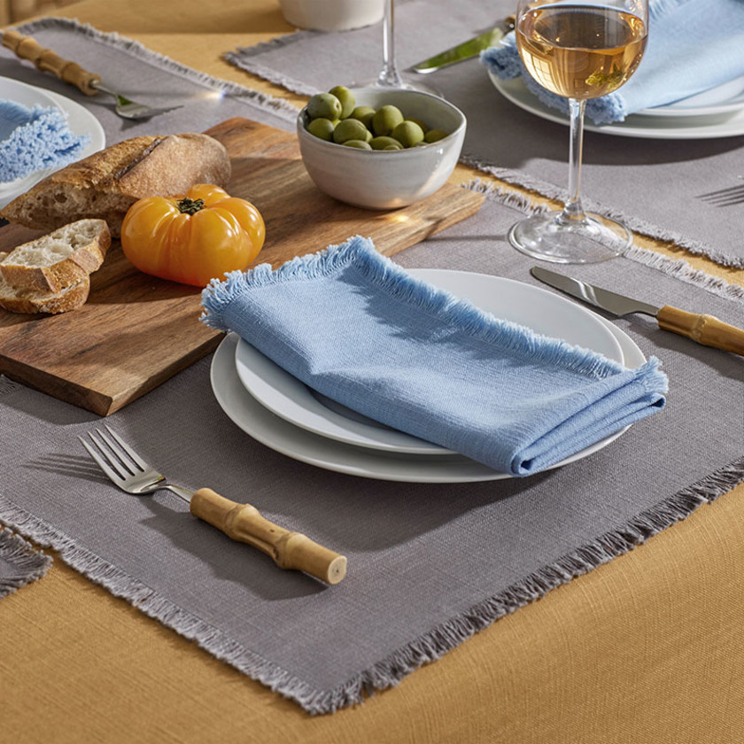 Solid Fringe Napkins, Set of 4 - Pale Blue,Pale Blue