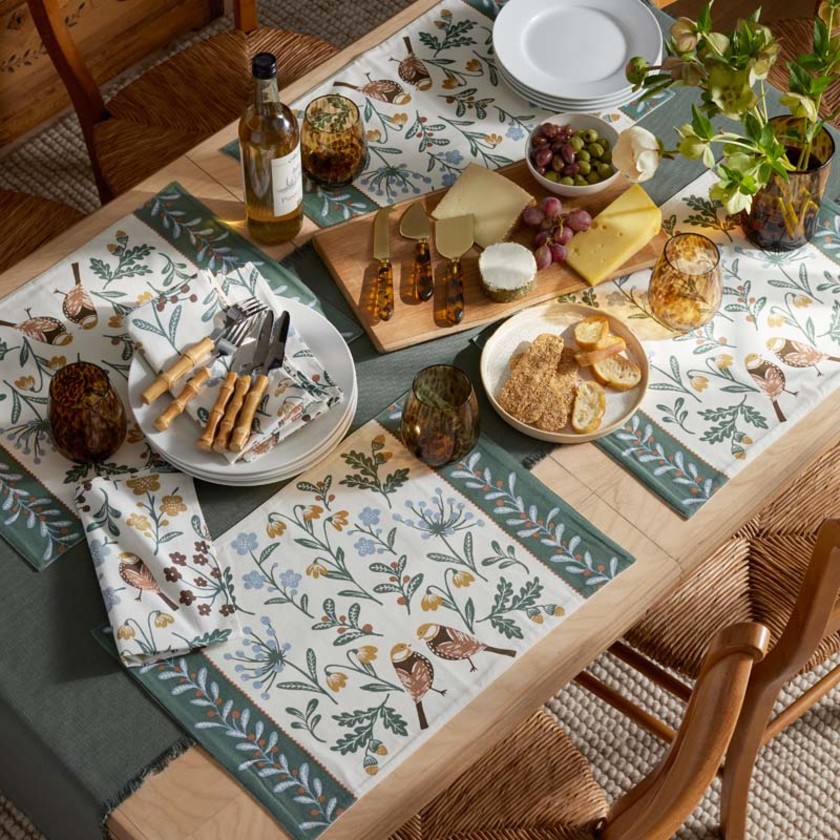Seasonal Printed Cotton Napkins, Set of 4 - Floral Berry And Bird,Floral Berry & Bird