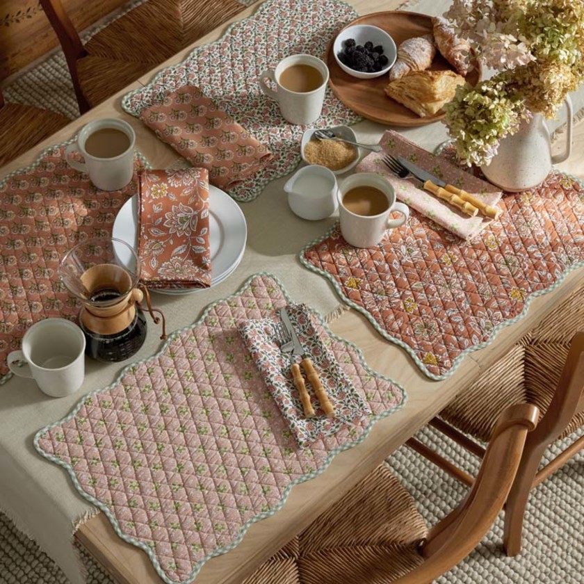 Mix & Match Printed Cotton Quilted Reversible Placemats, Set of 4 - Rust & Light Green,Rust & Light Green