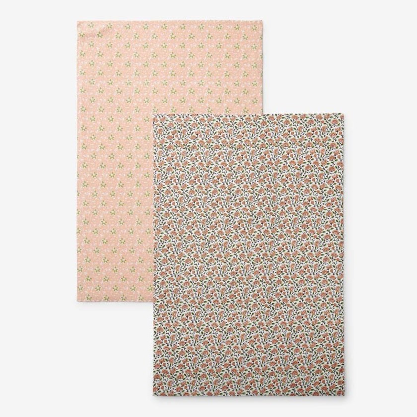 Mix & Match Printed Cotton Tea Towels, Set of 2 - Beige And Clay,Beige & Clay