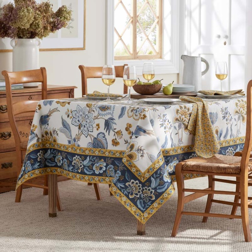 Garden Floral Cotton Tablecloth - Blue Flora, 70 in. x 90 in.,Blue Flora