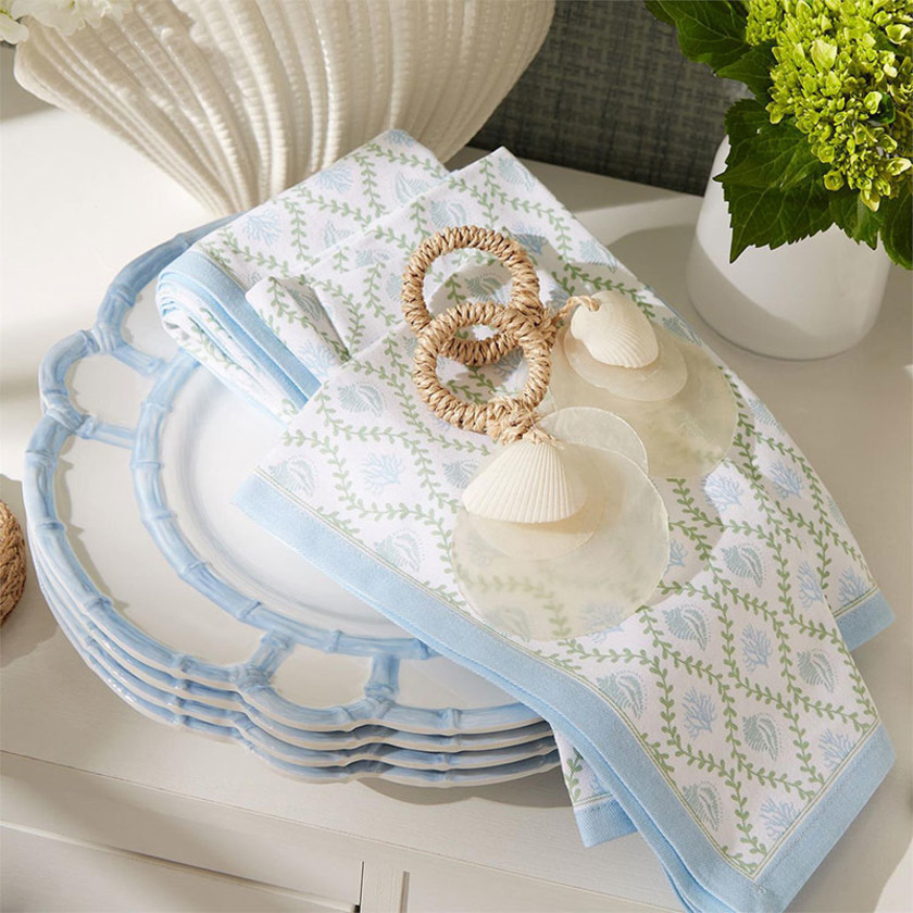 Faux Bamboo Border Melamine 4-Piece Dinnerware Sets,Light Blue