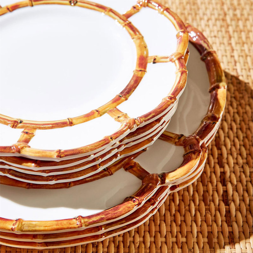 Faux Bamboo Border Melamine 4-Piece Dinnerware Sets