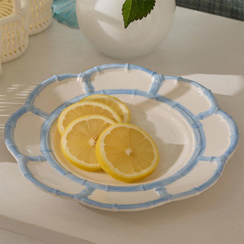Faux Bamboo Border Melamine Salad Plates, Set of 4 - Light Blue, 8",Light Blue