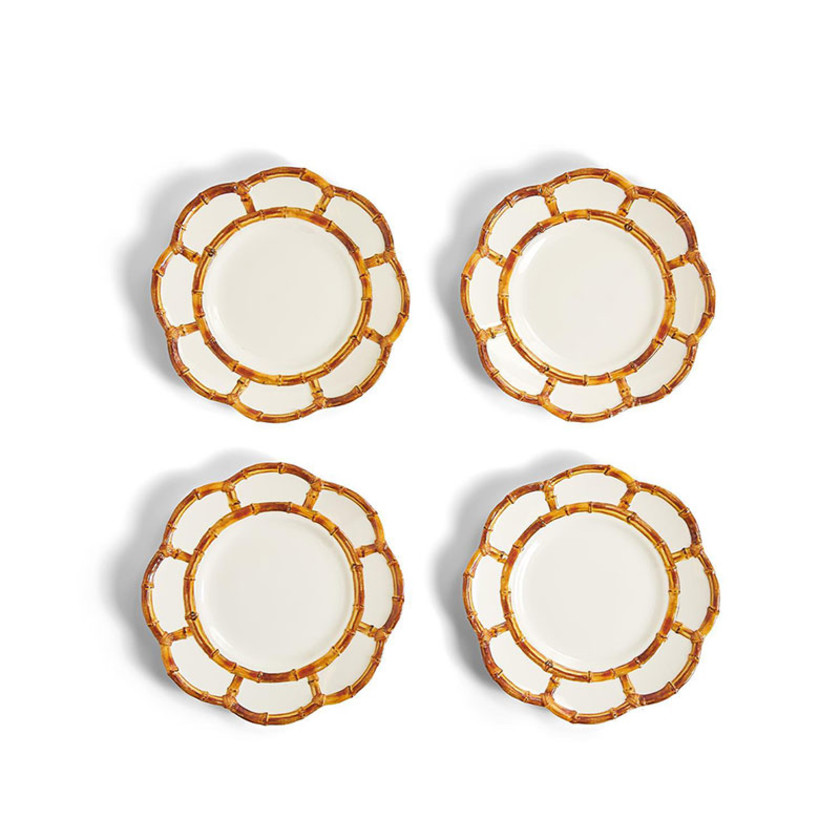 Faux Bamboo Border Melamine 4-Piece Dinnerware Sets