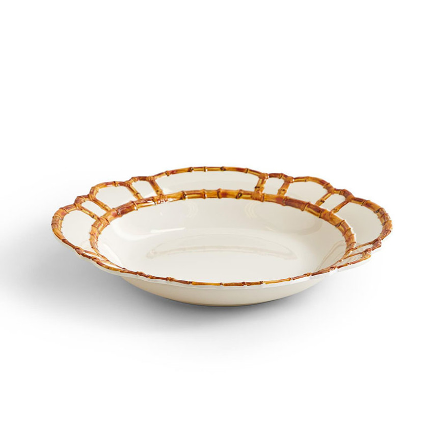 Faux Bamboo Border Melamine Serving Bowl - White,White