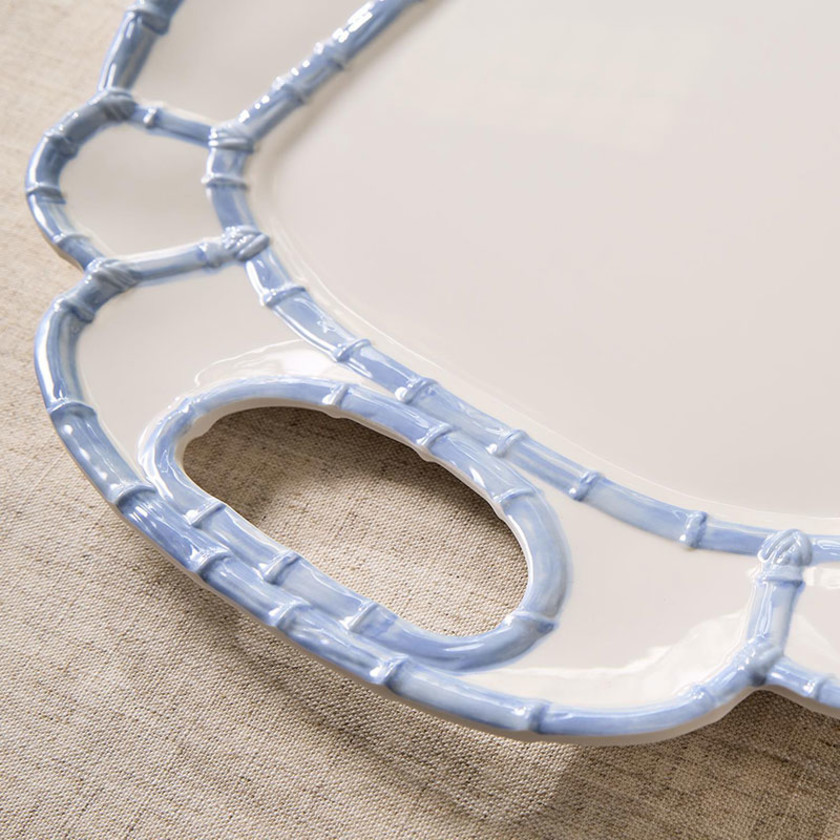 Faux Bamboo Border Melamine Platter - Light Blue,Light Blue