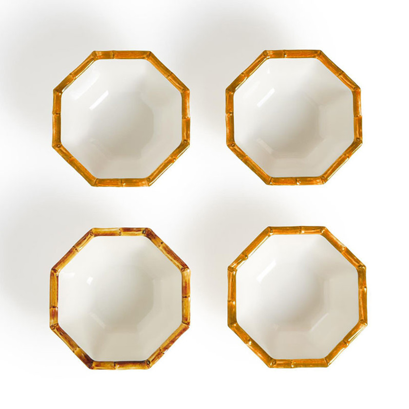 Faux Bamboo Border Melamine Bowls - White,White
