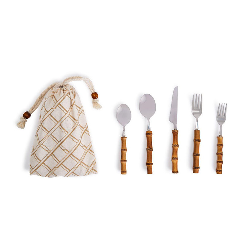 Natural Bamboo Flatware 20 pc Set - Natural, OS,Natural