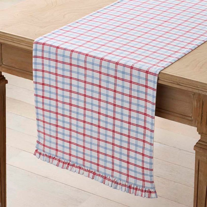 Flowers & Plaid Yarn-Dyed Reversible Table Runner