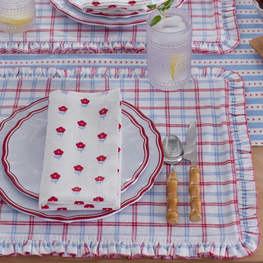 Flowers & Plaid Yarn-Dyed Reversible Placemats, Set of 4  - Graph Plaid Red,Graph Plaid Red