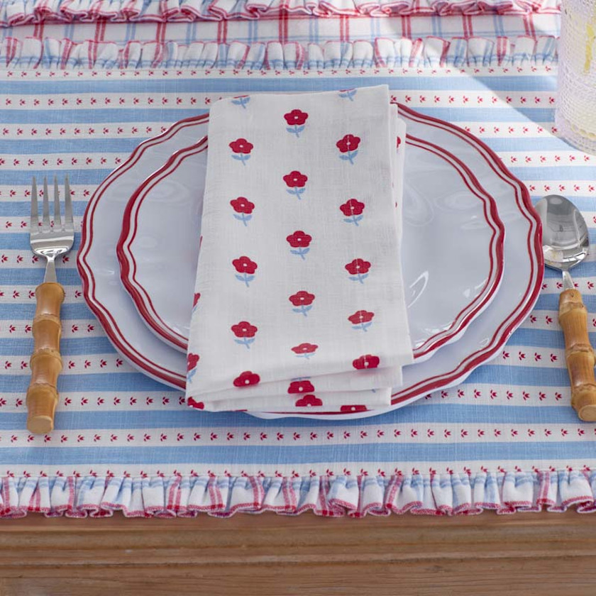 Flower Napkins, Set of 4,Flowers Red Blue