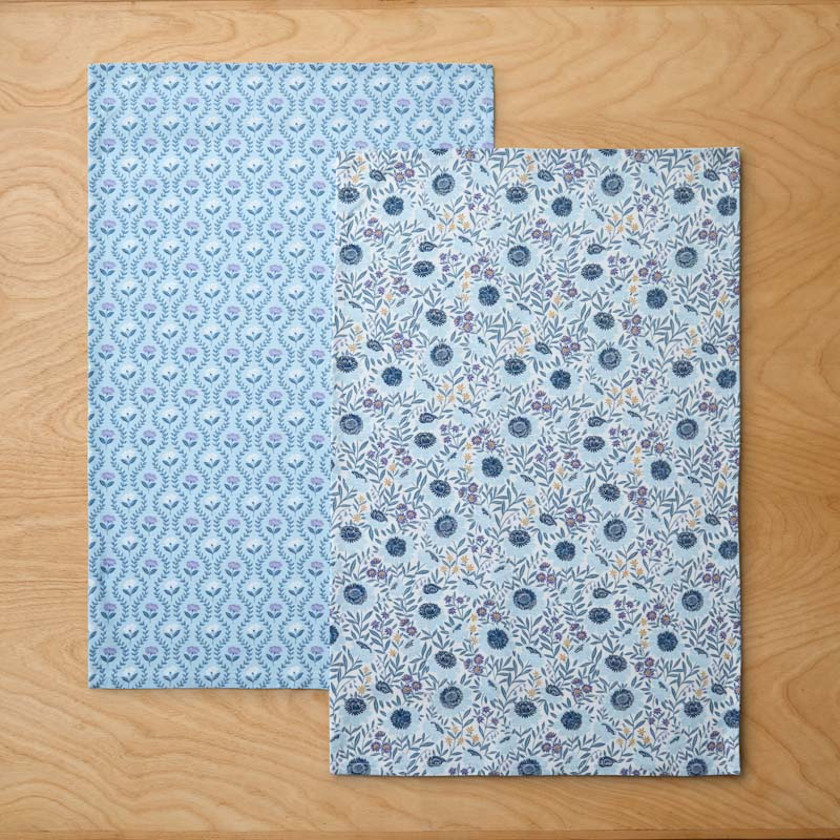 Seasonal Printed Tea Towels, Set of 2,Floral & Butti