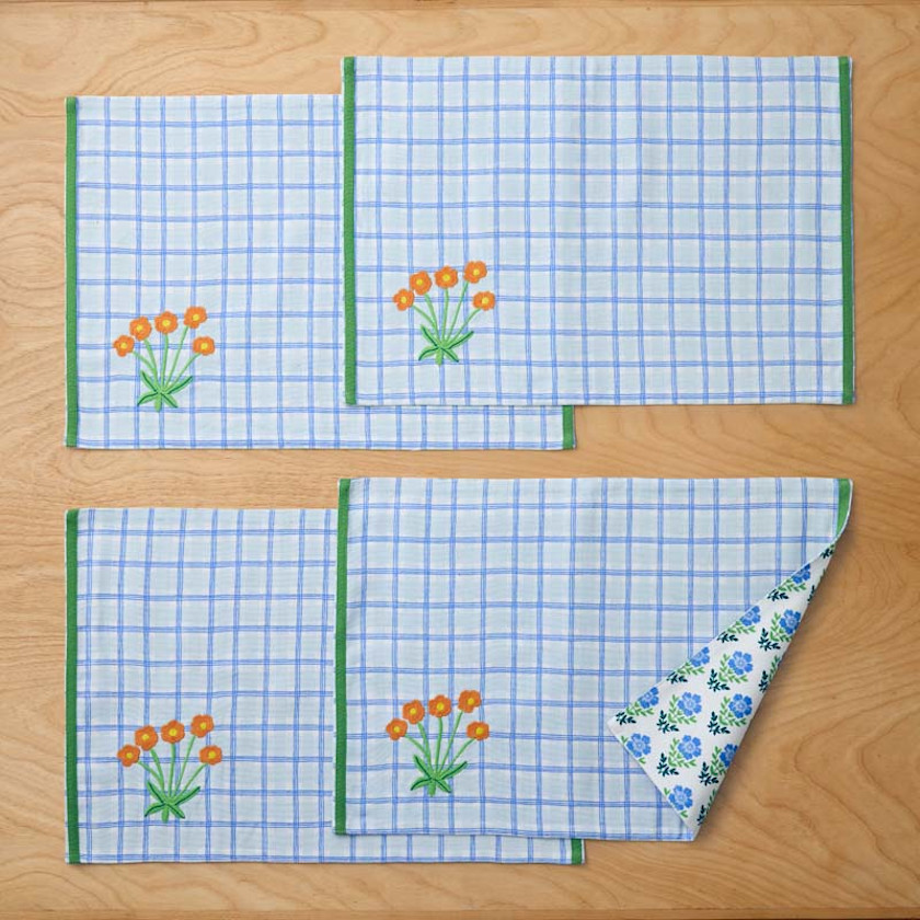 Floral Plaid Reversible Placemats, Set of 4