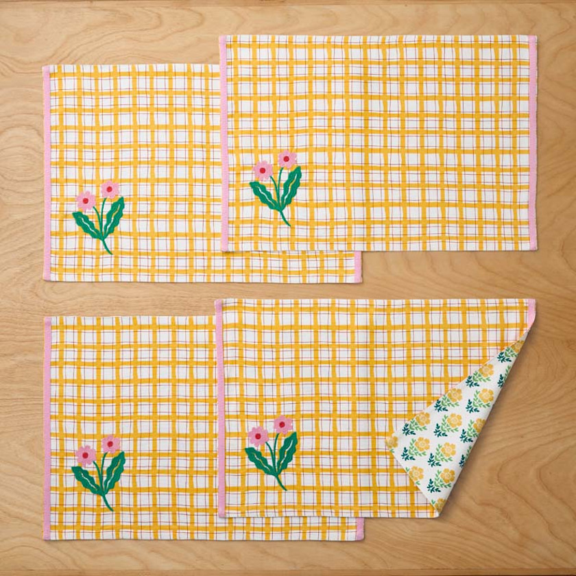 Floral Plaid Reversible Placemats, Set of 4