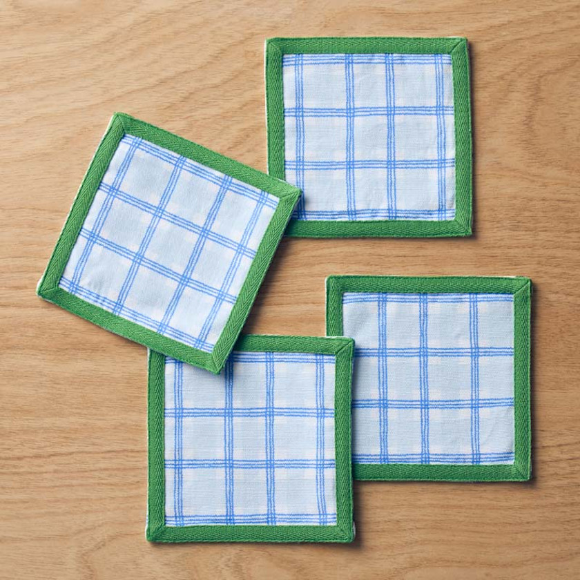 Floral Plaid Reversible Cocktail Napkins, Set of 4