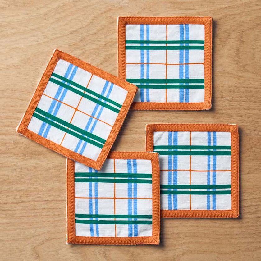 Floral Plaid Reversible Cocktail Napkins, Set of 4