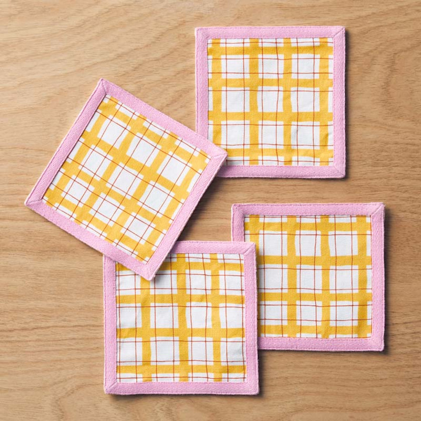 Floral Plaid Reversible Cocktail Napkins, Set of 4