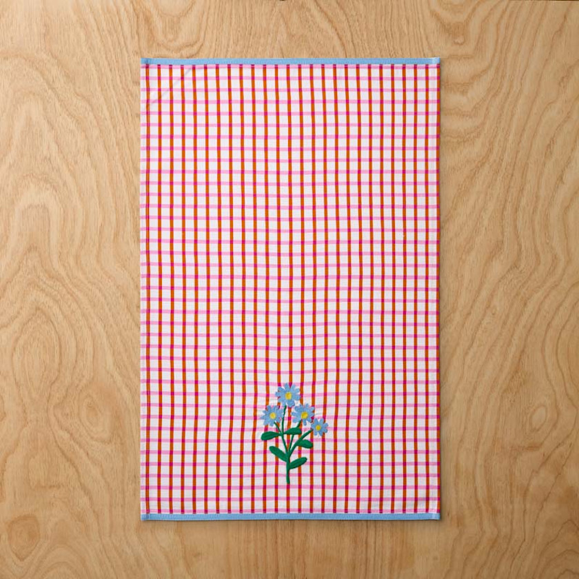 Floral Plaid Kitchen Towel Sets - Red, Set of 2,Red, Set of 2