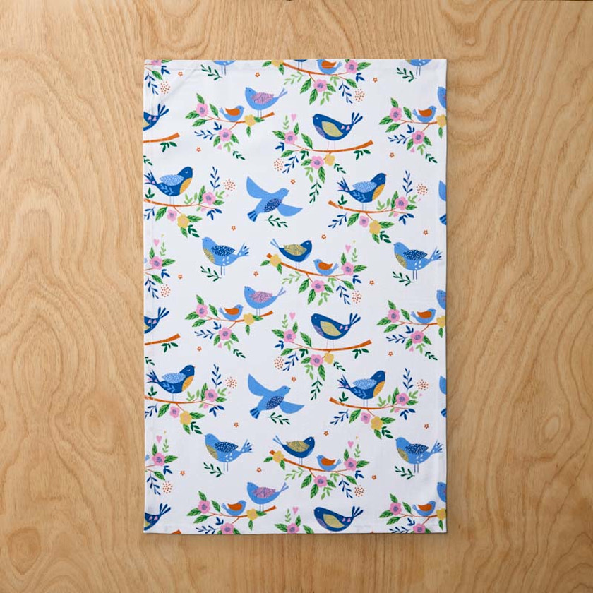Seasonal Printed Tea Towels, Set of 2 - Blue Bird,Blue Bird