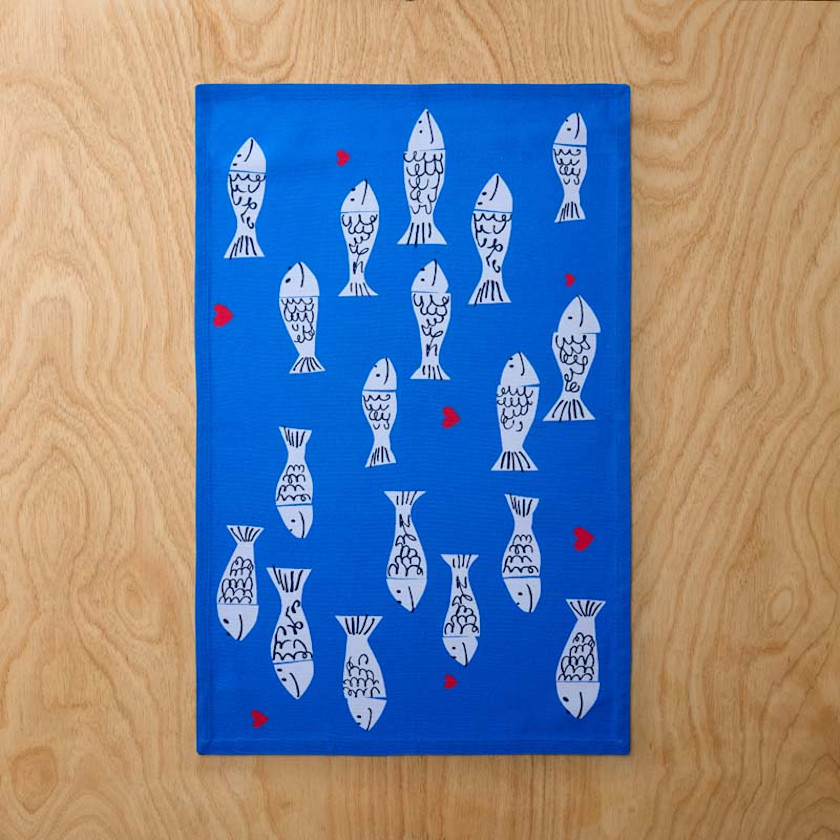 Seasonal Printed Tea Towels, Set of 2,Fish Swim