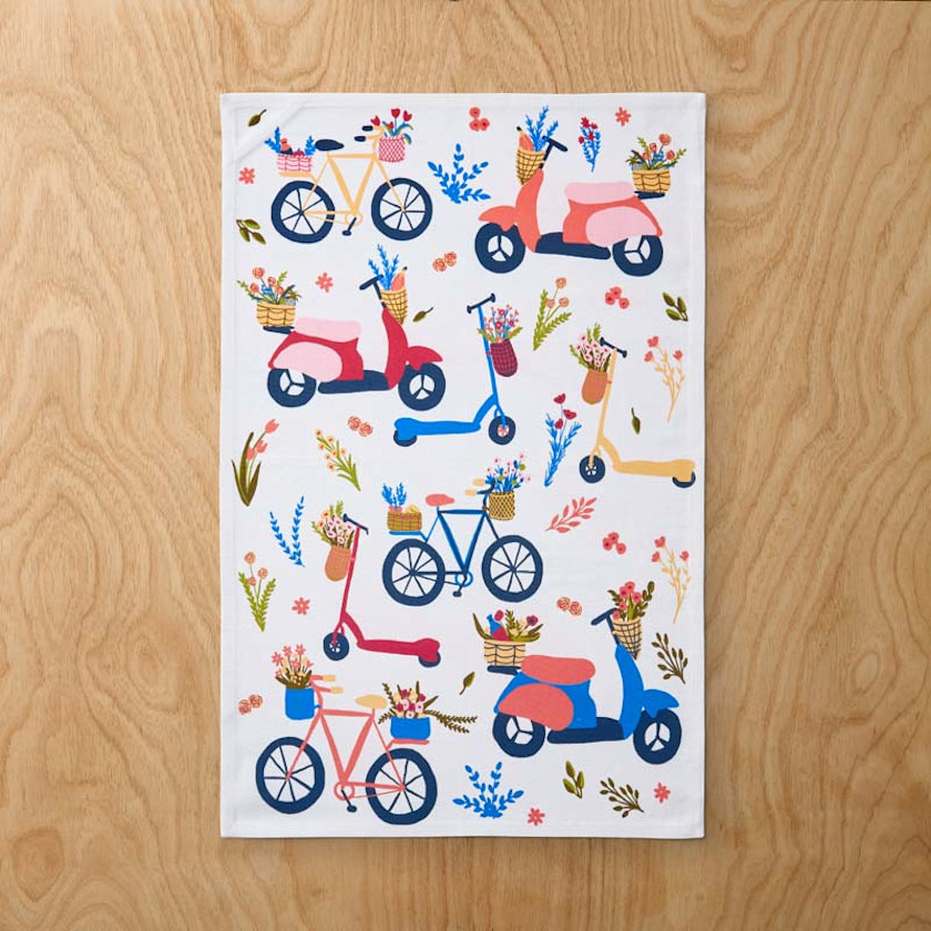 Seasonal Printed Tea Towels, Set of 2,Wheels