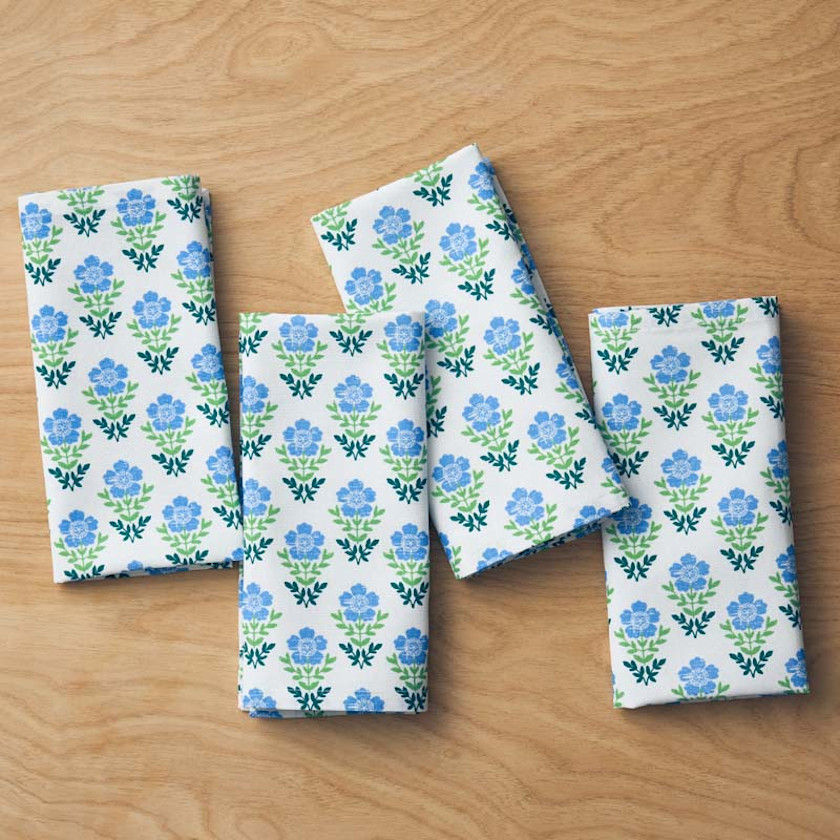 Floral Plaid Napkins, Set of 4