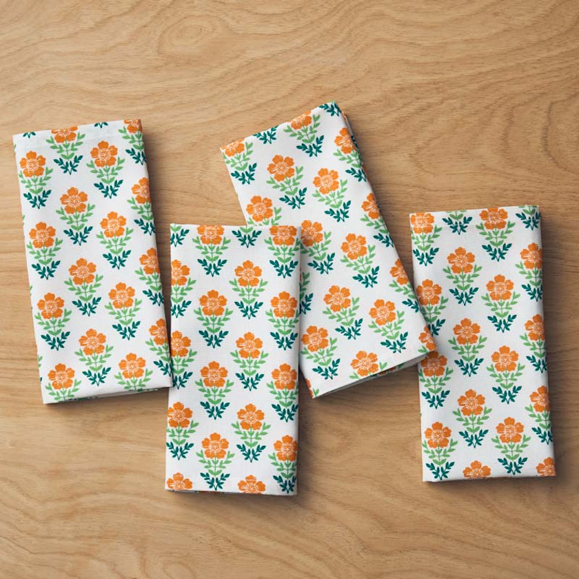 Floral Plaid Napkins, Set of 4