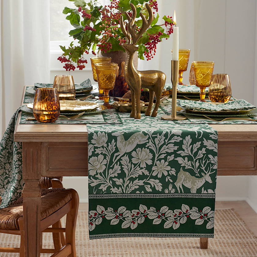 Deer Walk Reversible Table Runner,Green Multi