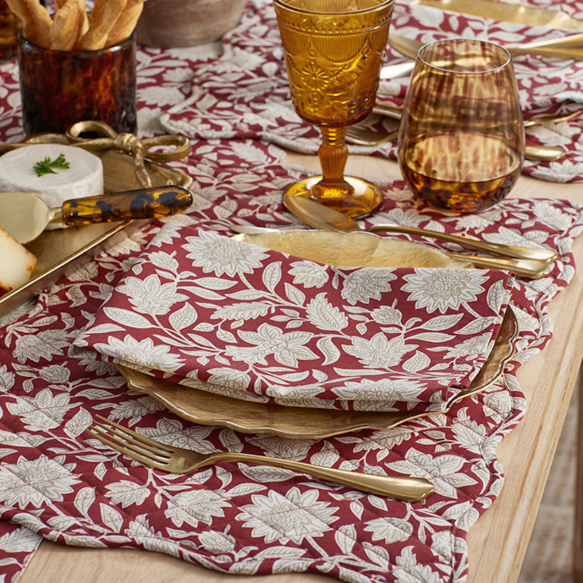 Floral Garden Reversible Placemats, Set of 4,Red Multi
