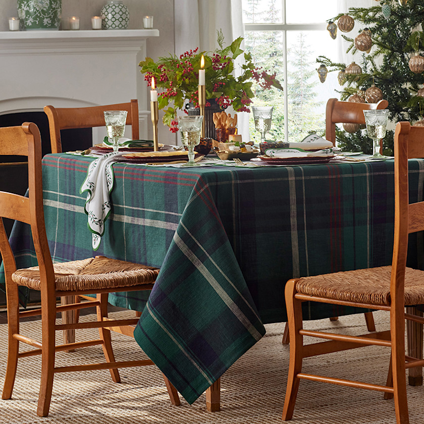 Henrietta Large Plaid Tablecloth,Green Multi