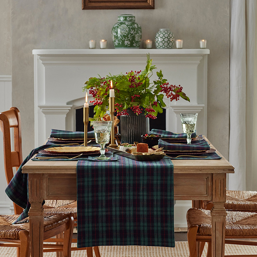 Henrietta Mini Plaid Table Runner,Green Multi