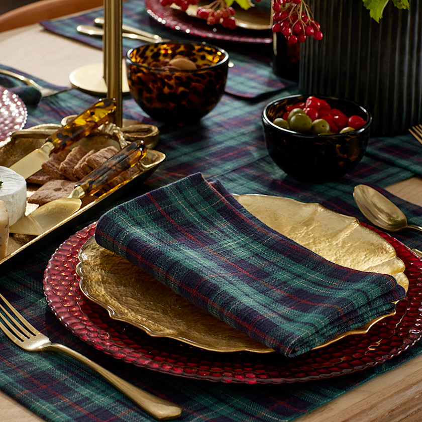 Henrietta Mini Plaid Placemats, Set of 4,Green Multi