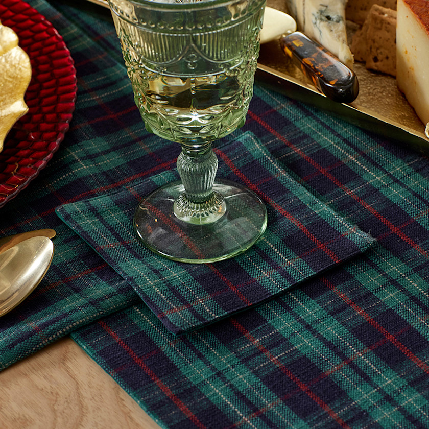 Henrietta Mini Plaid Cocktail Napkins, Set of 4,Green Multi