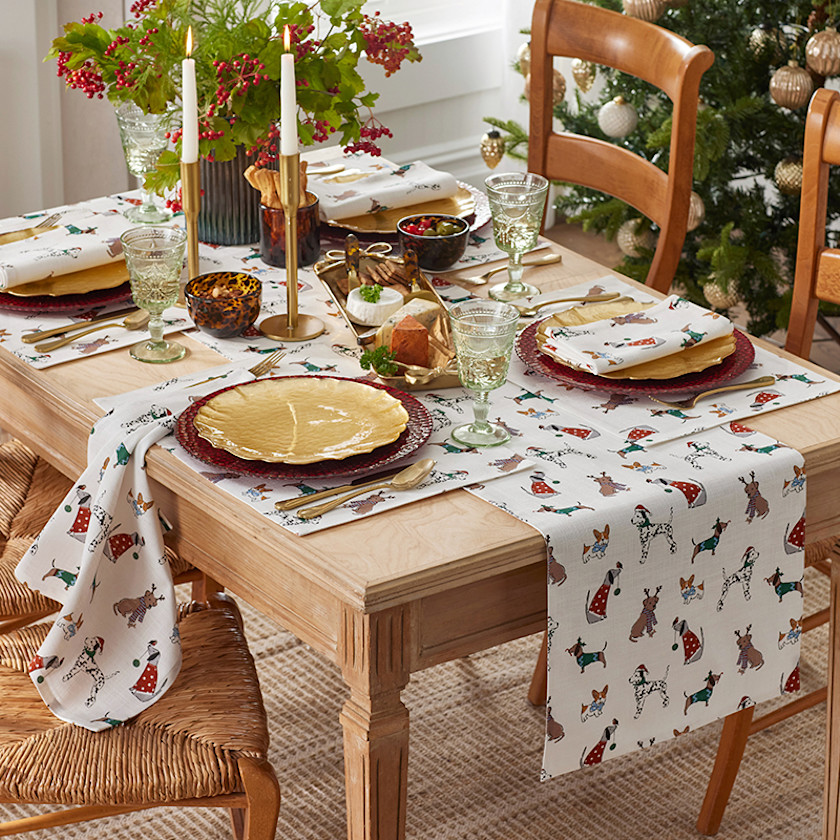 Holiday Pup Table Runner,White Multi